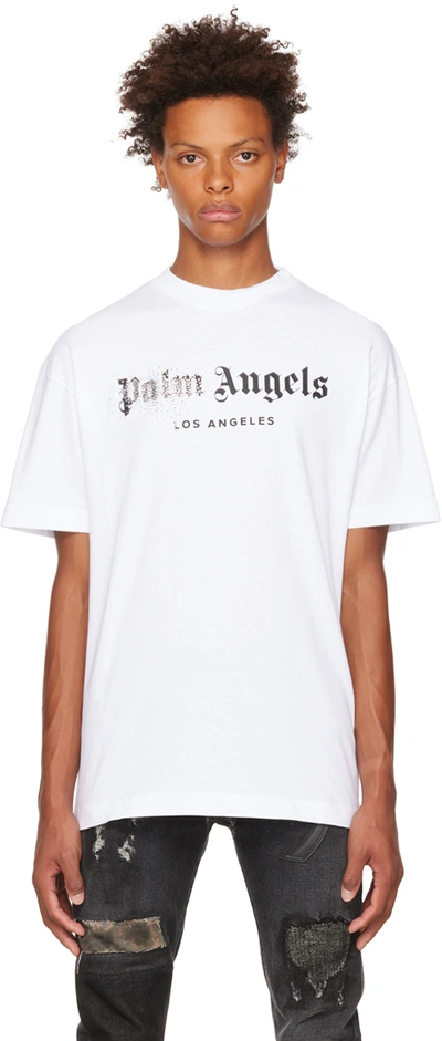 Palm Angels White Rhinestone Sprayed Classic T-shirt