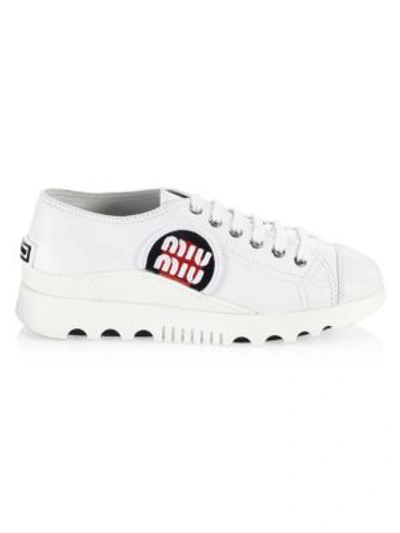 Miu Miu Platform Leather Logo-patch Sneaker In White