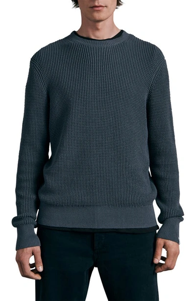 Rag & Bone Icons Dexter Waffle Knit Crewneck Cotton Sweater In Turquoise