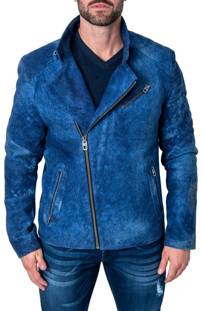 Maceoo Gene Blue Leather Jacket
