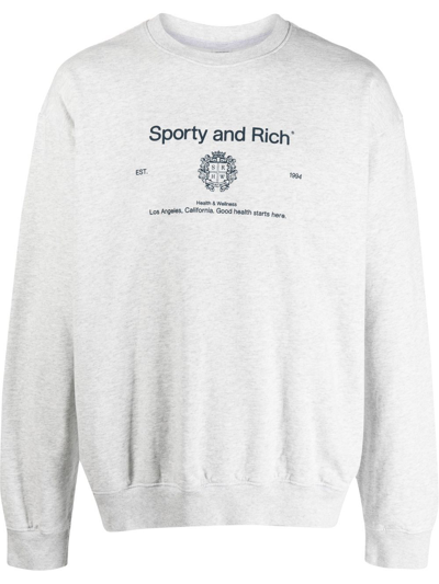 Sporty And Rich Logo-print Cotton Sweatshirt In Light Grey