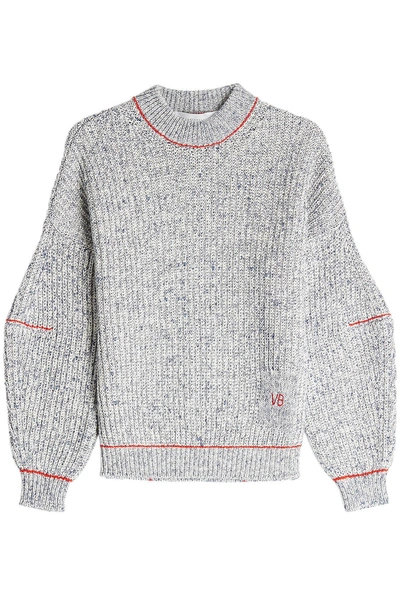 Victoria Beckham Embroidered Cotton And Wool-blend Sweater In Blue