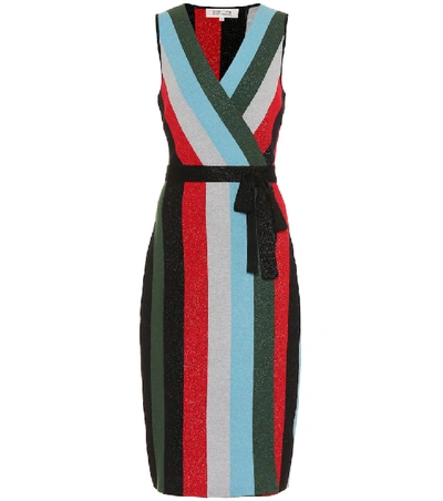 Diane Von Furstenberg Metallic Knitted Wrap Dress In Multicolor