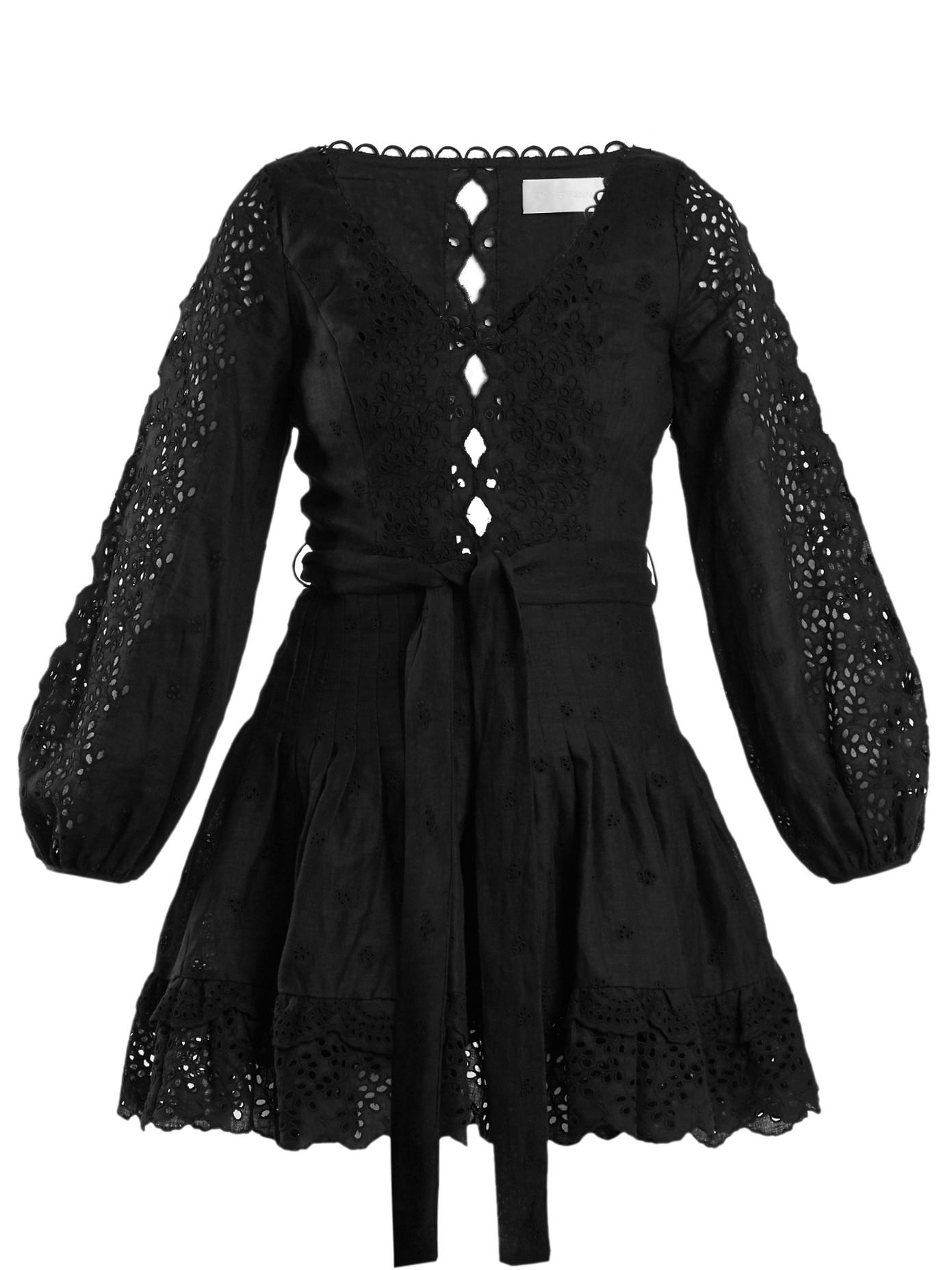 Zimmermann Helm Wide-leg Broderie-anglaise Linen Dress In Black | ModeSens