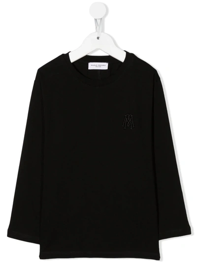 Paolo Pecora Kids' Solid-color Long-sleeve T-shirt In Black