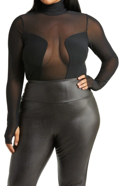 Afrm Astra Long Sleeve Mesh Top In Noir