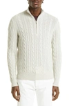 Loro Piana Cable Knit Baby Cashmere Sweater In Silver Mlange/natural Mlang