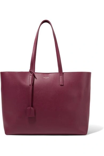 Saint Laurent Shopper 大号纹理皮革手提包 In Merlot