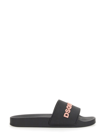 Dsquared2 Logo Rubber Slides In Black