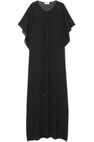 Saint Laurent Lace-up Silk-chiffon Kaftan In Black