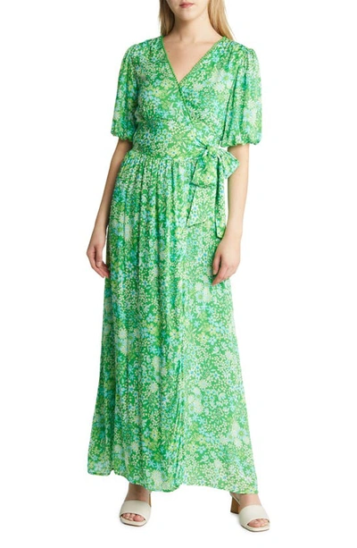 Btfl-life Kyla Floral Wrap Maxi Dress In Green Multi