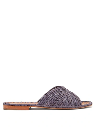 Carrie Forbes Naima Woven Raffia Slide Sandals In Grey