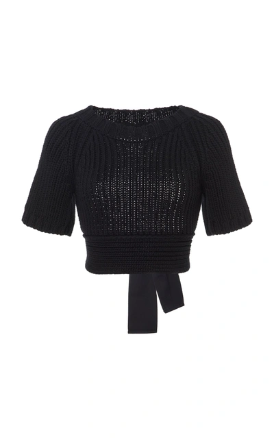 Red Valentino Open Back Short Sleeve Knit Top In Black
