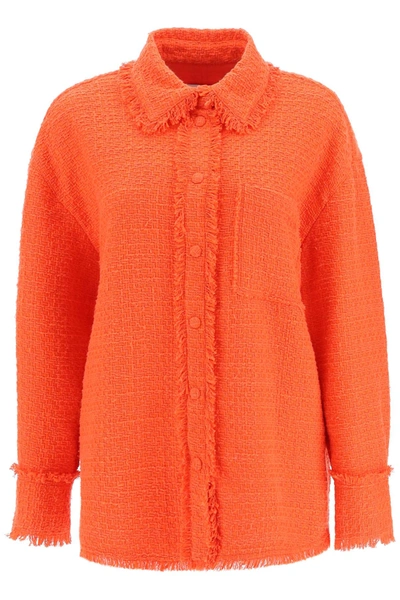 Msgm Button-up Tweed Knit Overshirt In Orange