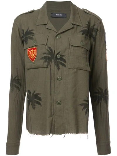 Amiri Palm-print Military Shirt In Green