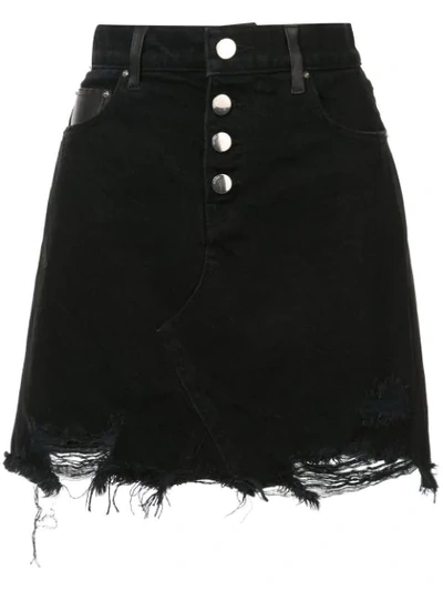 Amiri Leather And Denim Miniskirt In Black