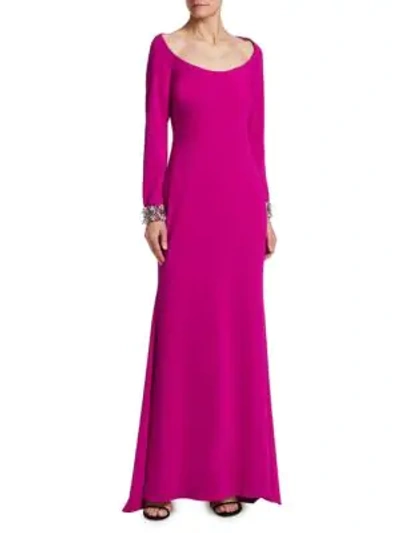 Badgley Mischka Scoop-neck Embellished-cuff Gown In Pop Fuchsia