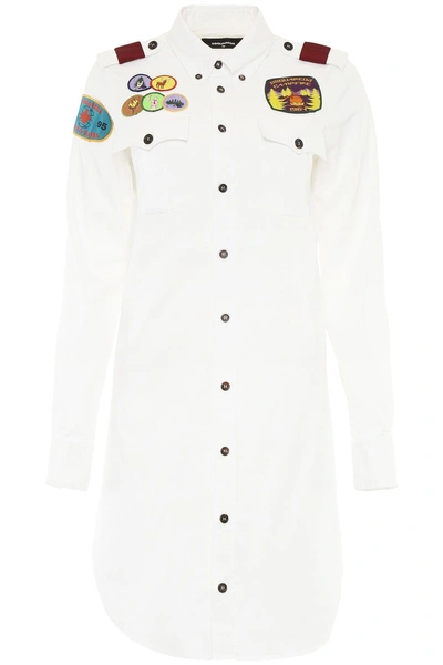 Dsquared2 Shirt Dress With Patches In Biancobianco