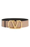 Valentino Garavani Vlogo Reversible Leather Belt In Selleria/ Nero