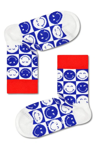 Happy Socks Babies' X Smiley® Squared Smileyworld Crew Socks In Medium Blue