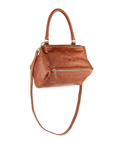 Givenchy Pandora Small Shiny Aged Leather Satchel Bag In Brown