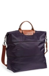 Longchamp Le Pliage Expandable Travel Duffel Nylon Weekender In Lavender