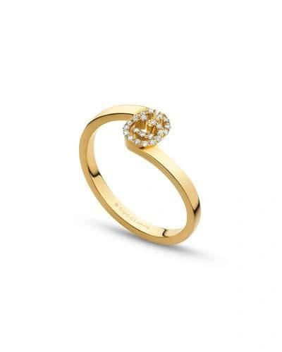 Gucci Running G Stacking Ring With Diamonds In 18k Yellow Gold