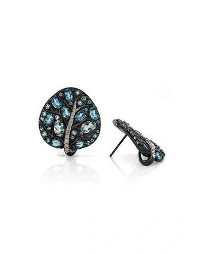 Michael Aram Botanical Leave Blue Topaz & Diamond Earrings