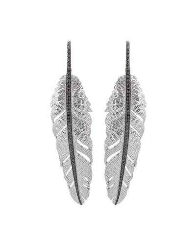 Michael Aram Women's Feather Sterling Silver & Black Diamond Drop Earrings