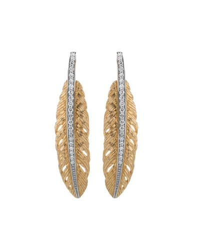 Michael Aram 18k Gold Drop Feather Earrings With Diamonds