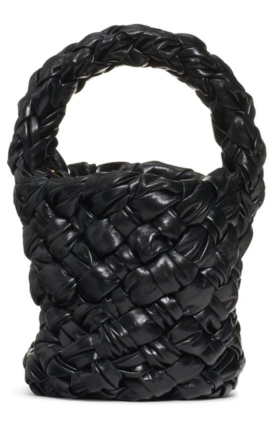Bottega Veneta Kalimero Mini Intrecciato Pleated Bucket Bag In Black-m Brass
