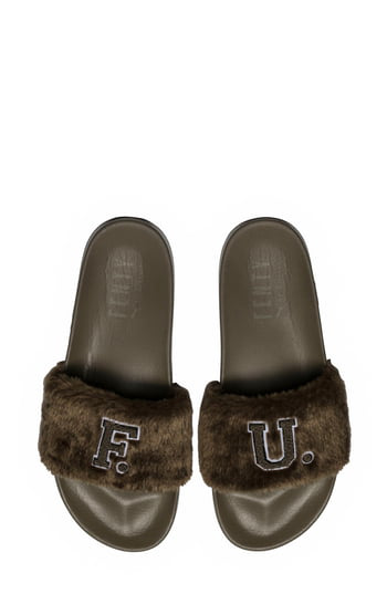 black furry puma slides