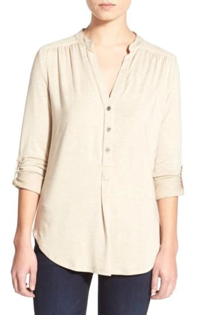 Amour Vert 'elena' Roll Tab Sleeve Top In Oatmeal