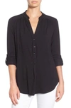 Amour Vert 'elena' Roll Tab Sleeve Top In Black