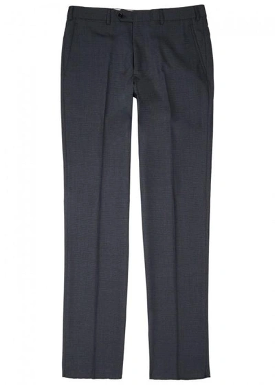 Armani Collezioni Grey Checked Wool Blend Trousers In Navy