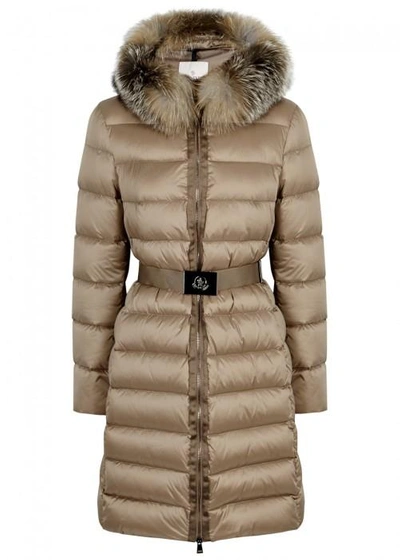 Moncler Tinuviel Quilted Fur-trimmed Coat In Brown