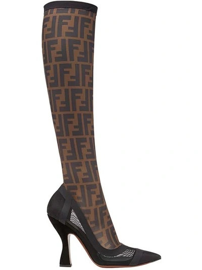 Fendi Black 105 Fabric Leather Over-the-knee Boots