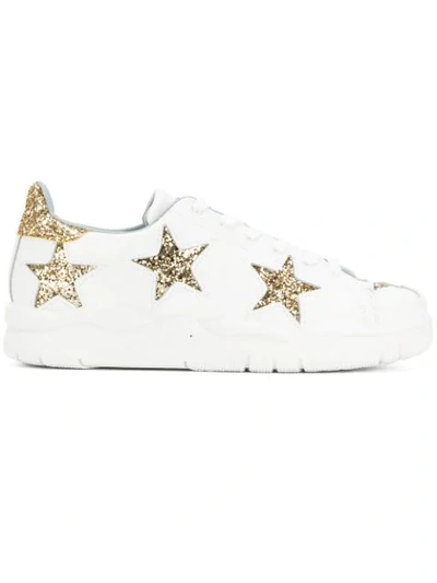 Chiara Ferragni 20mm Glittered Stars Leather Sneakers In Unico