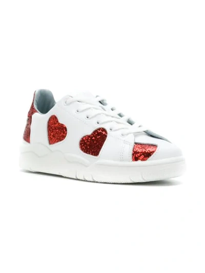 Chiara Ferragni 20mm Glittered Hearts Leather Sneakers In White