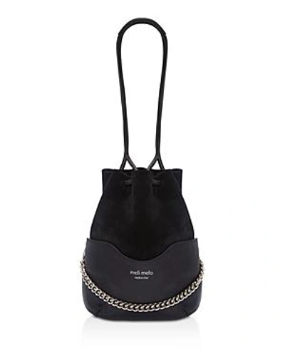 Meli Melo Hetty Velvet & Leather Bucket Bag In Black/silver