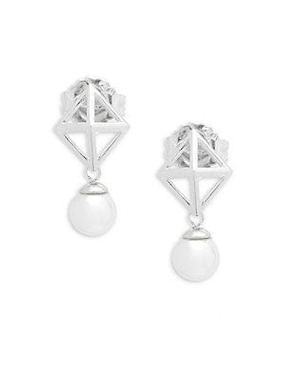 Majorica Round Pearl And Sterling Silver Stud Earrings In White