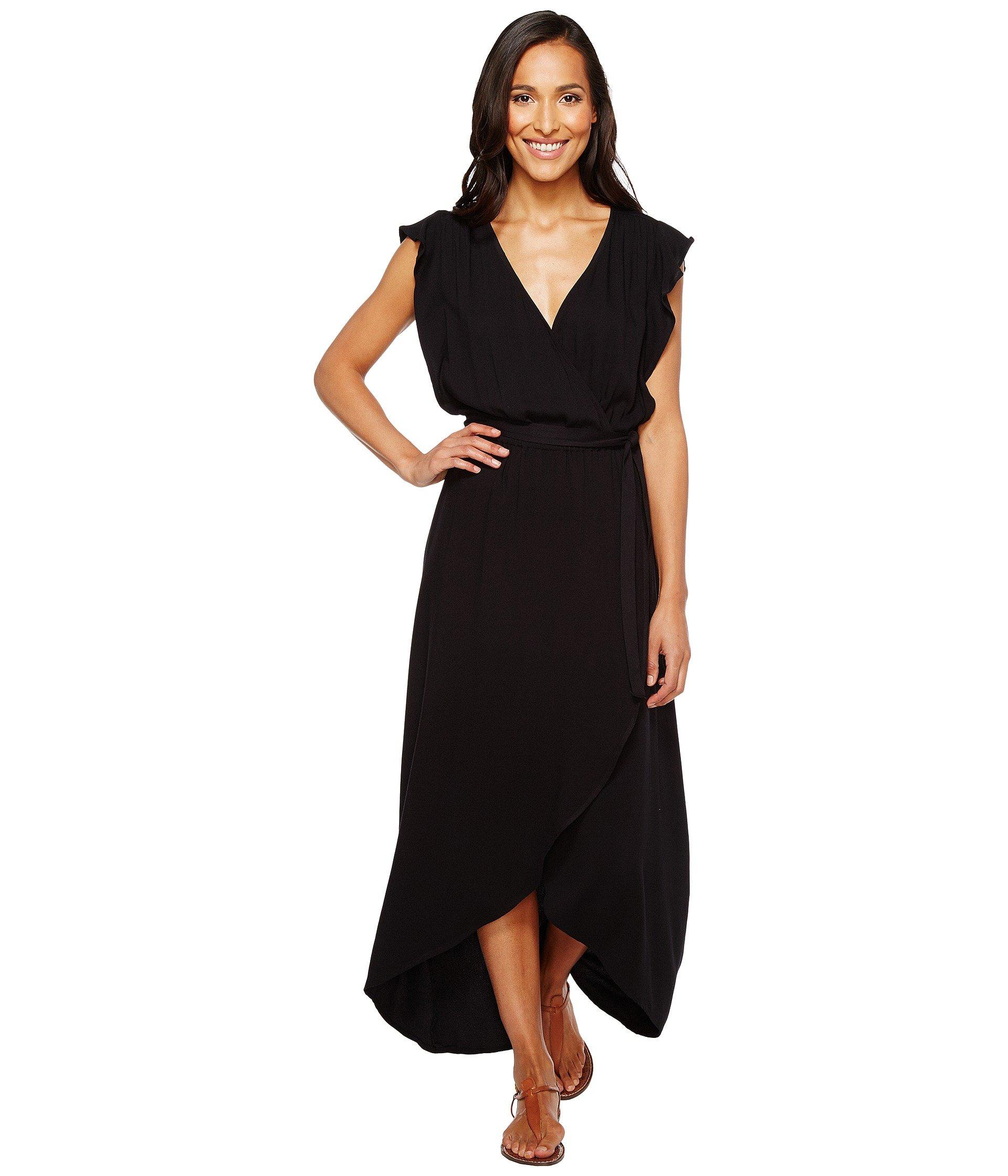 black ruffle wrap dress