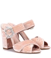Tabitha Simmons Women's Reyner Embellished Velvet High Block Heel Slide Sandals In Rose Pink