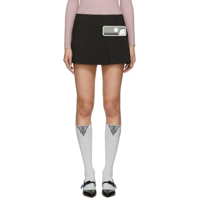 Prada Wrap Mini Skirt With Rubber Logo Patch In Black