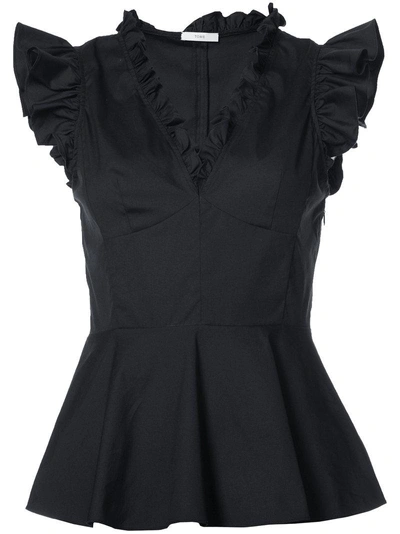 Tome V-neck Top With Frills In Black