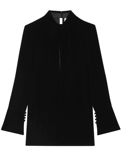 Saint Laurent Keyhole Long Sleeve Velour Minidress In Noir
