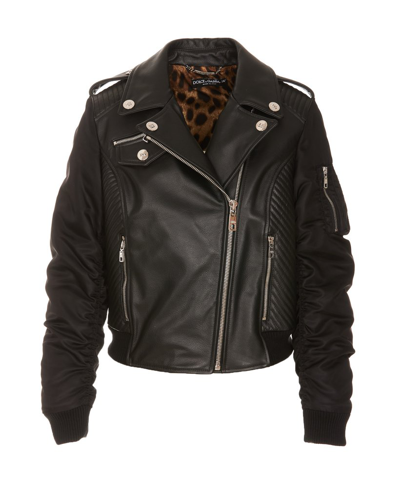 Dolce & Gabbana Leather Biker Jacket In Nero