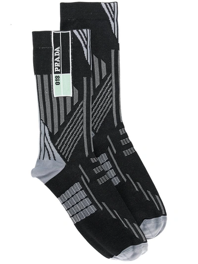 Prada Striped-geometric Knee-high Jacquard Socks In Black