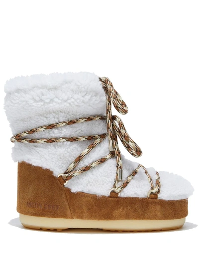 Moon Boot Suede Shearling Lace-up Short Snow Boots In Brown