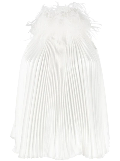 Styland Feather Trim Pleated Blouse In Weiss